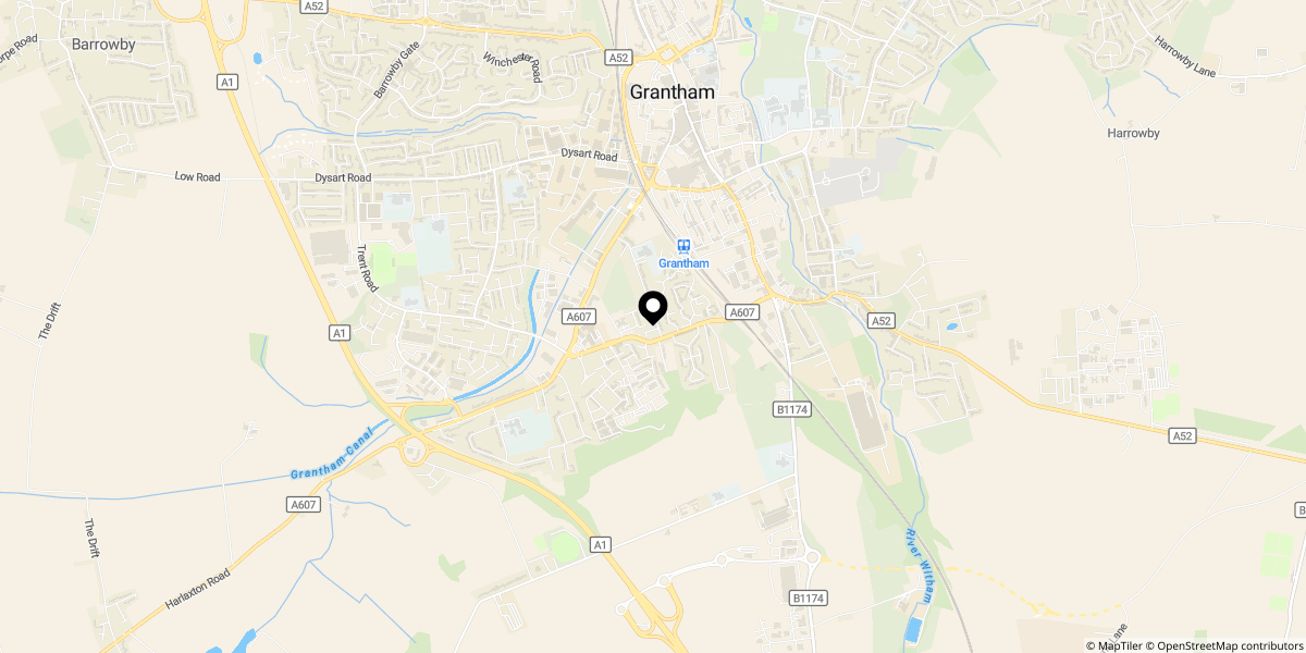 Approximate location of Huntingtower Road, Grantham, Lincolnshire, NG31 7AY