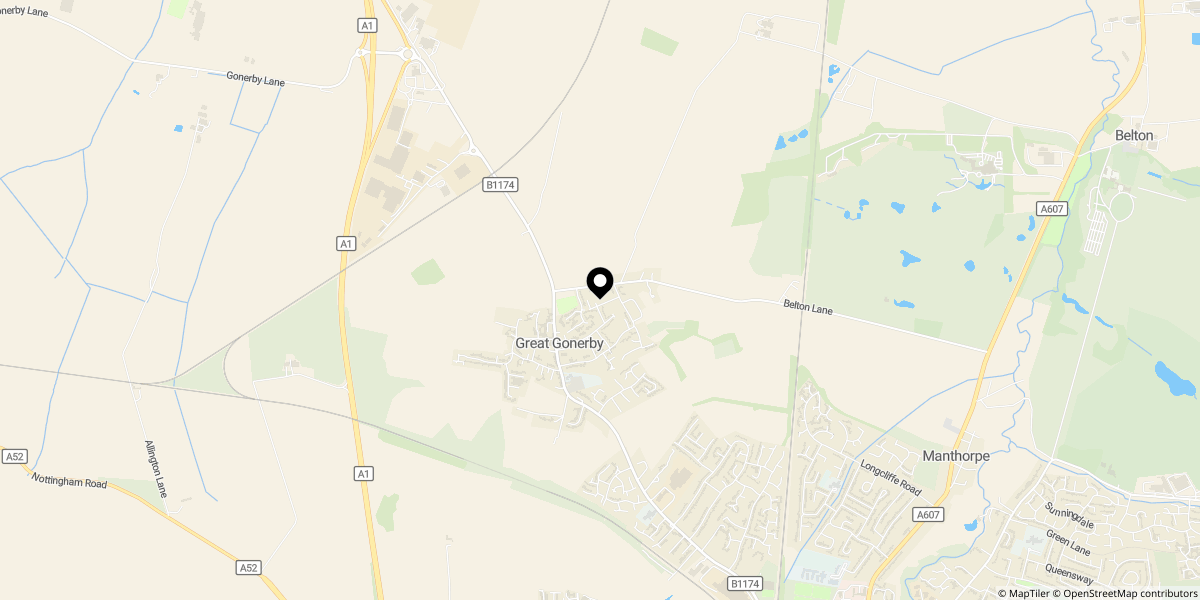 Approximate location of Belton Lane, Great Gonerby, Grantham, Lincolnshire, NG31 8NB