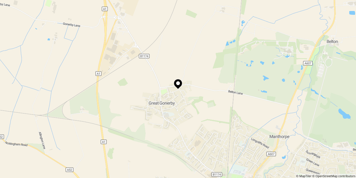 Approximate location of Manor Drive, Great Gonerby, Grantham, Lincolnshire, NG31 8LX
